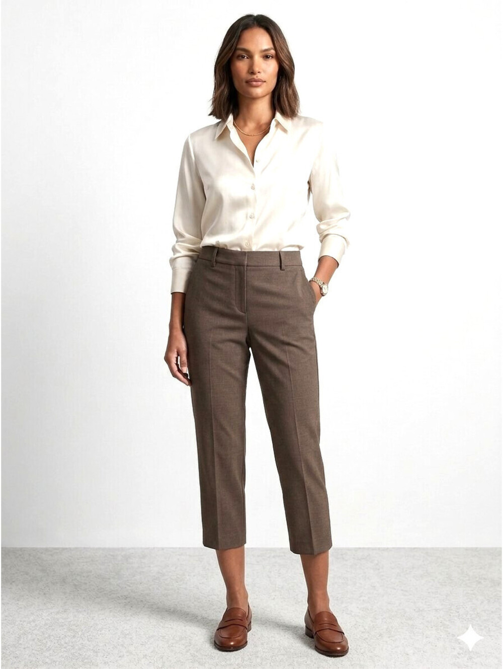 Ann Taylor Petite Cropped Pants US-6 Straight Leg Womens Brown